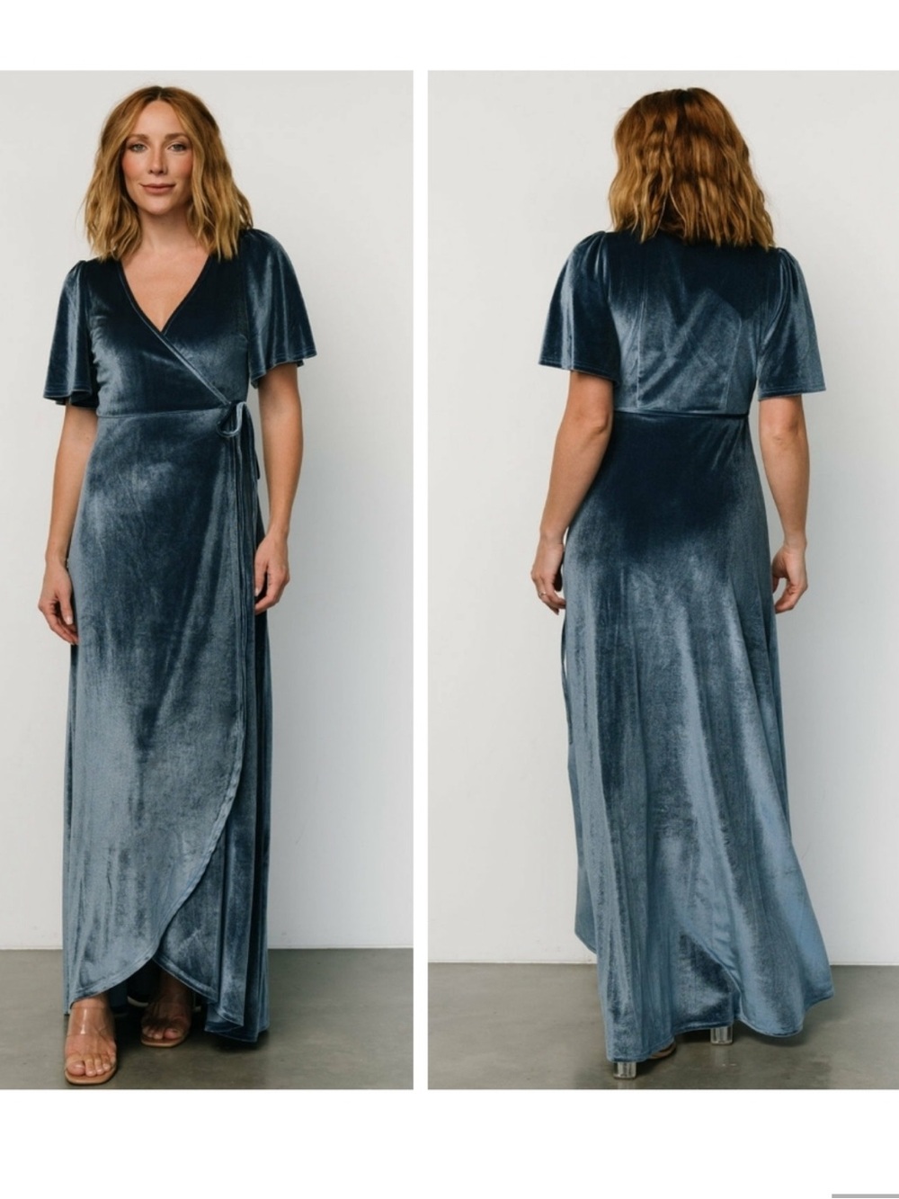 Baltic Born Katelyn Blue Velvet Maxi Wrap Dress Formal Wedding Guest size 1XL